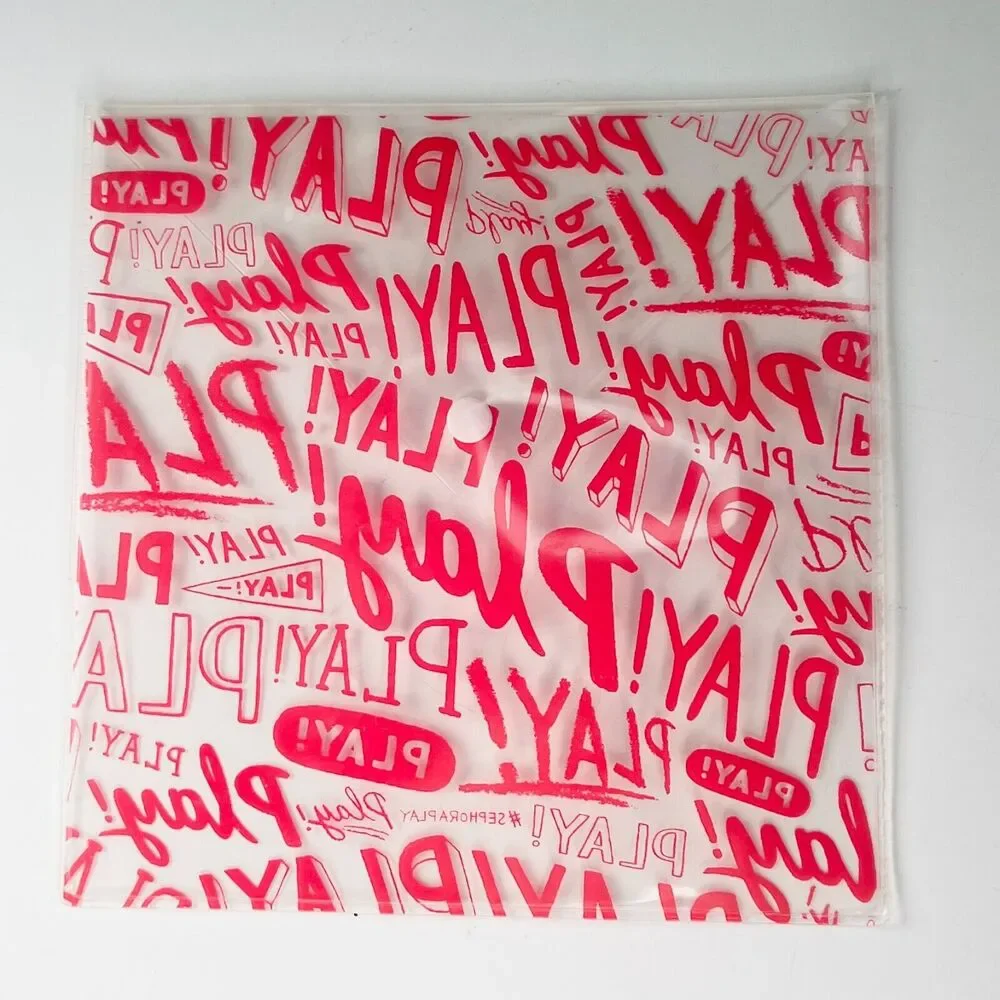 Sephora Transparent Clear Logo MakeUp Toiletry Travel Wet Envelope Bag Red New